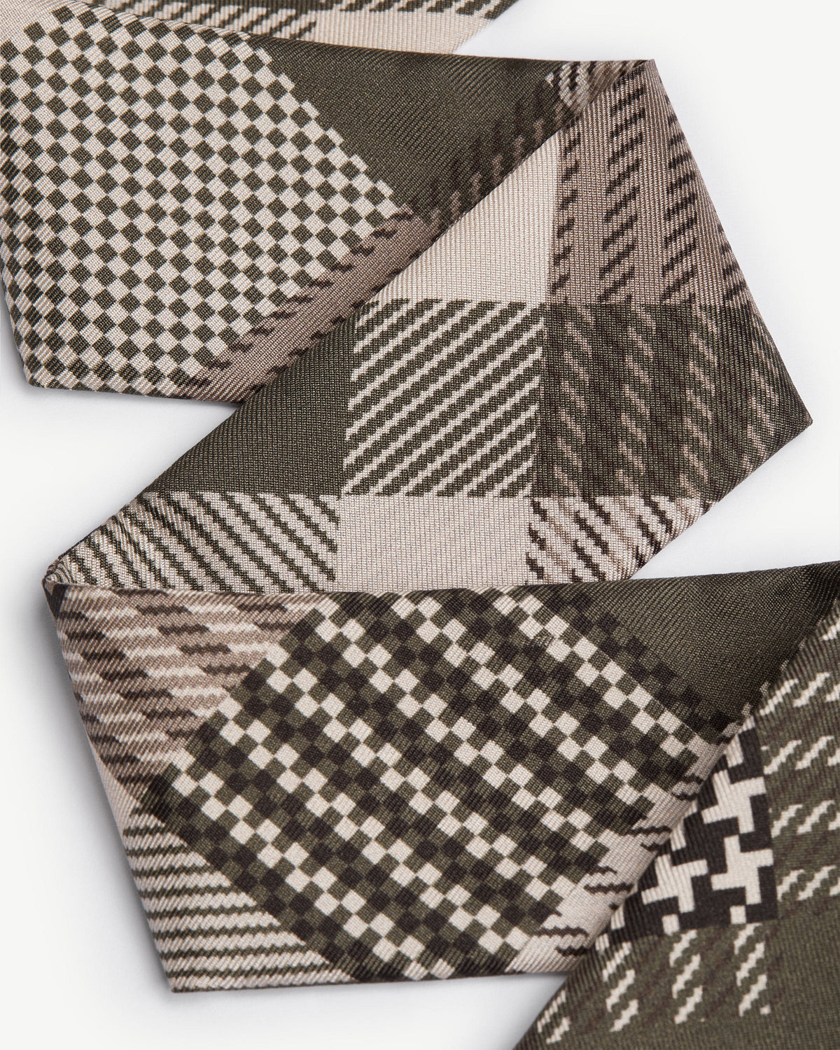 Silk Skinny Scarf - Green Tartan - View 3